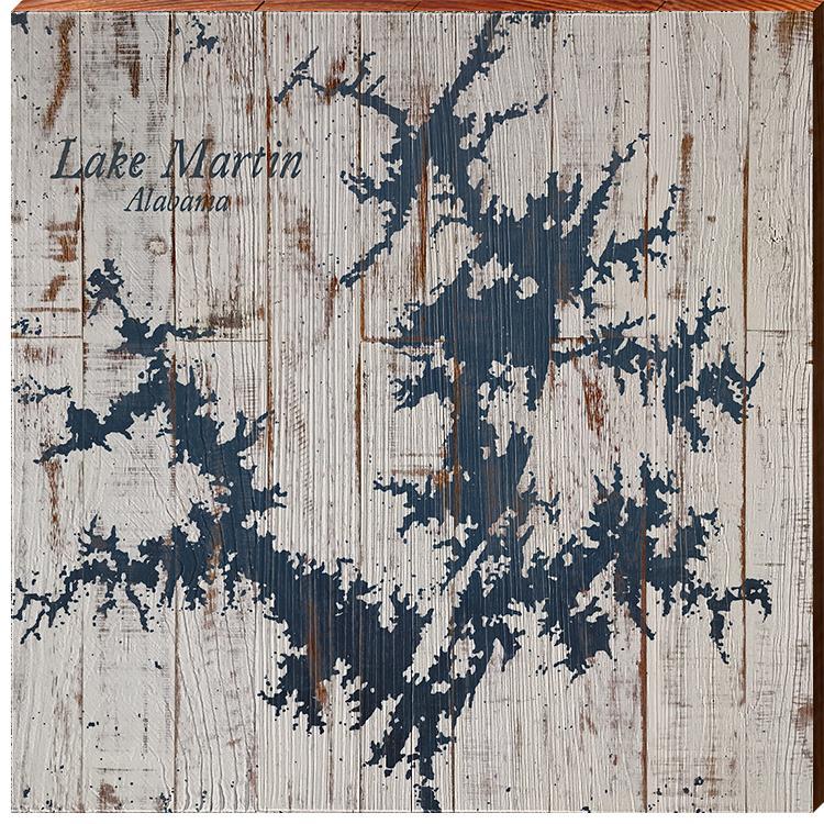 Lake Martin, Alabama Map Wooden Sign | Wall Art Print on Real Wood | Lake House Home Decor