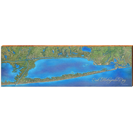 East Matagorda Bay Map Home Decor Art Print on Real Wood