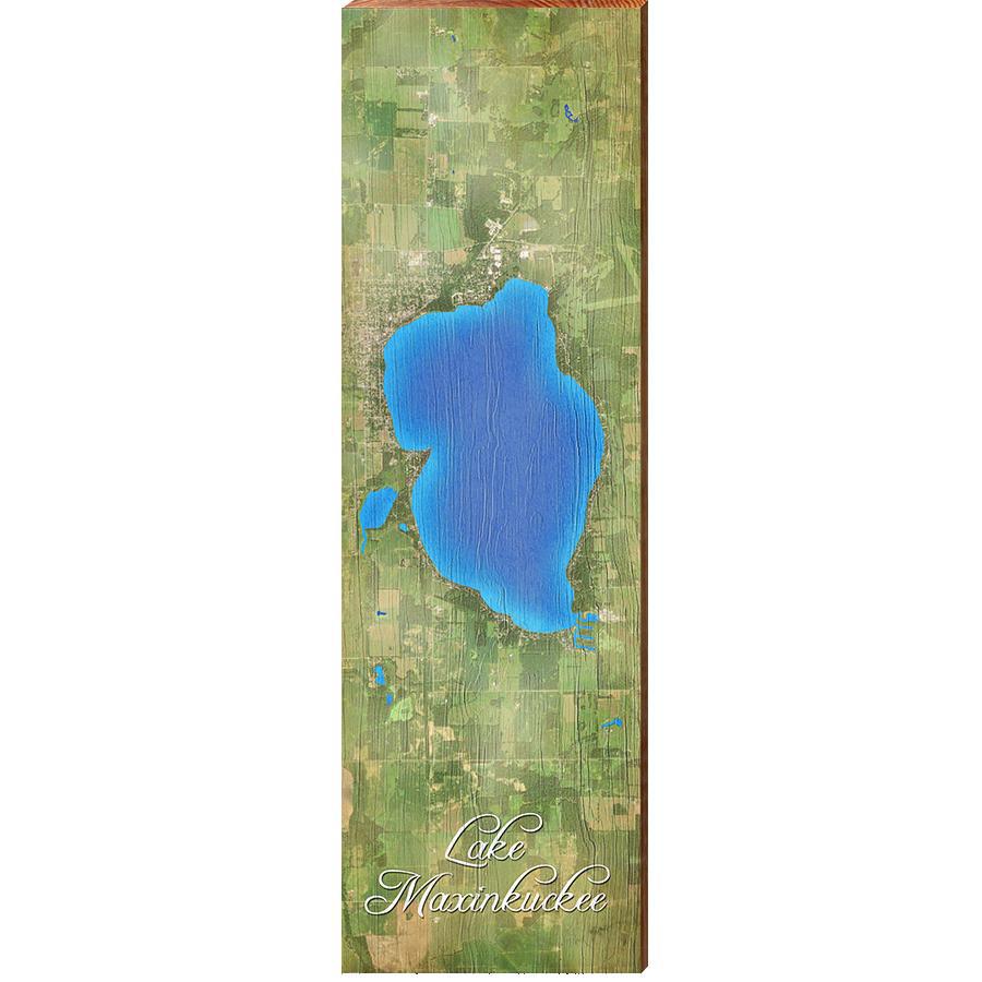 Lake Maxinkuckee, Indiana Satellite Styled Map Wall Art | Wall Art Print on Real Wood