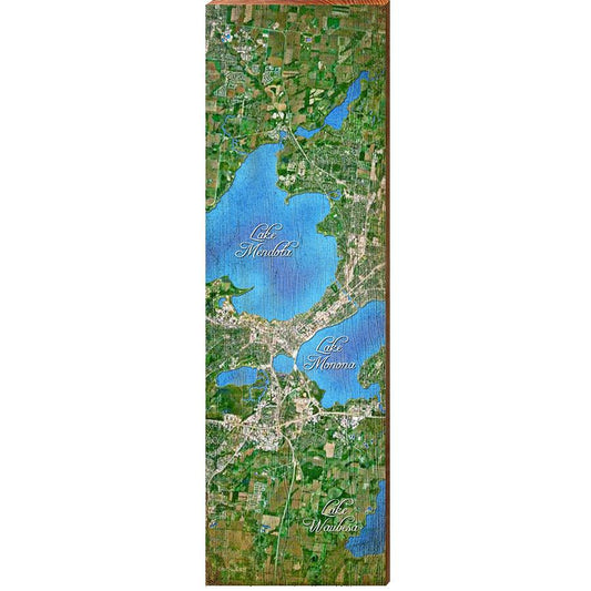 Lake Mendota, Lake Monona Map Home Decor Art Print on Real Wood