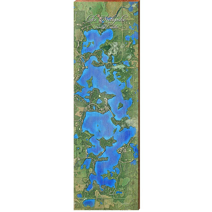 Lake Metigoshe, ND Map Home Decor Art Print on Real Wood