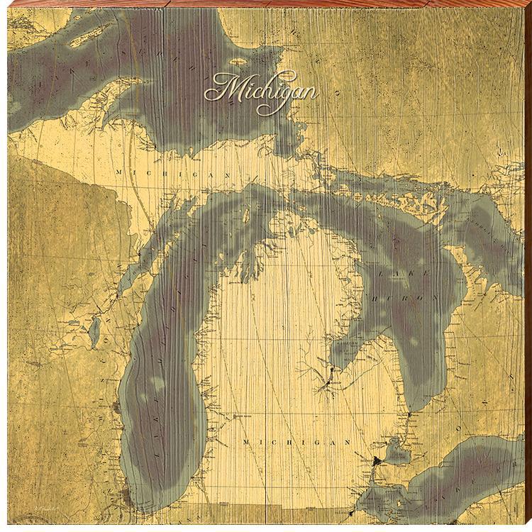 State Of Michigan Antique Styled Map Wall Art | Wall Art Print on Real Wood