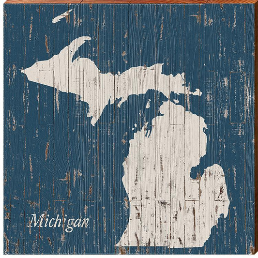 Michigan Shabby Map Home Decor Art Print on Real Wood