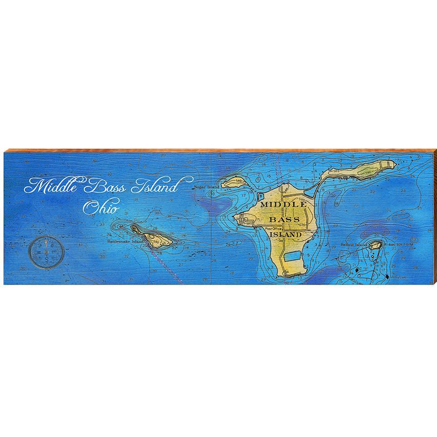 Middle Bass Island, Ohio Map Home Decor Art Print on Real Wood