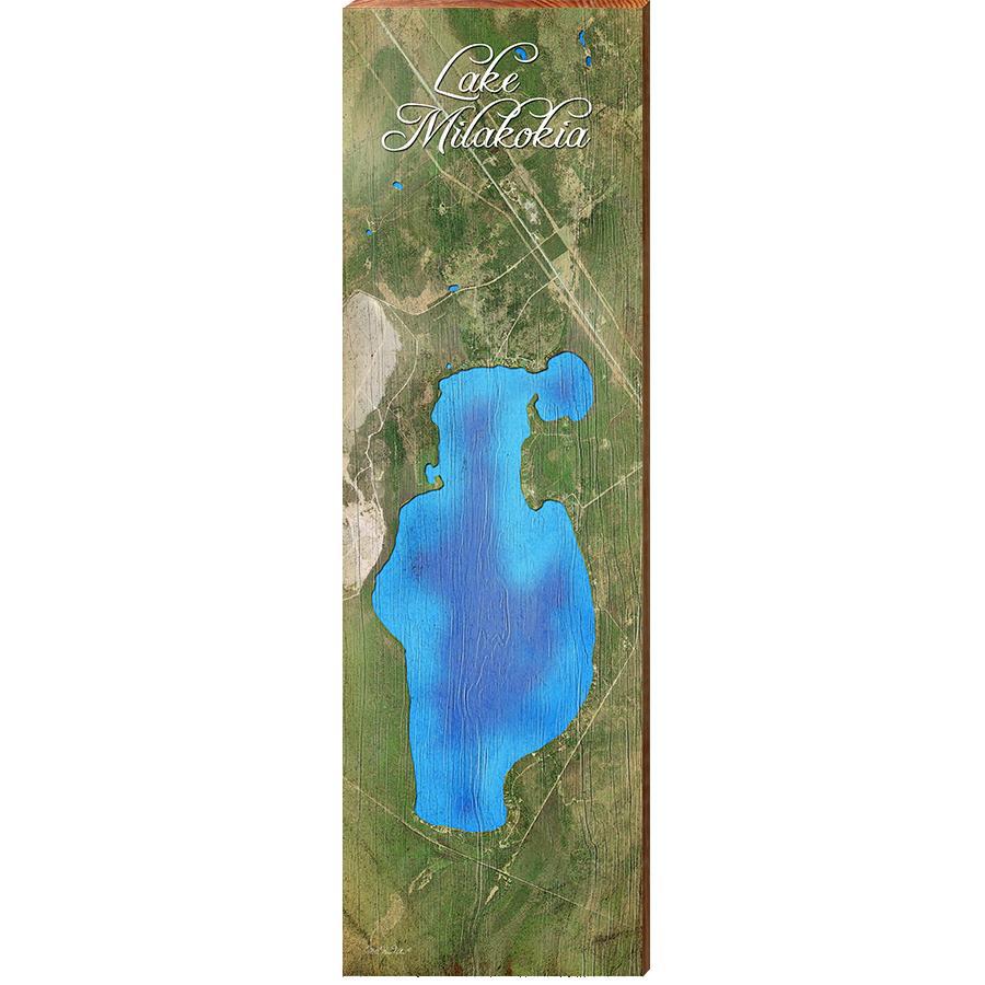 Lake Milakokia Map Home Decor Art Print on Real Wood