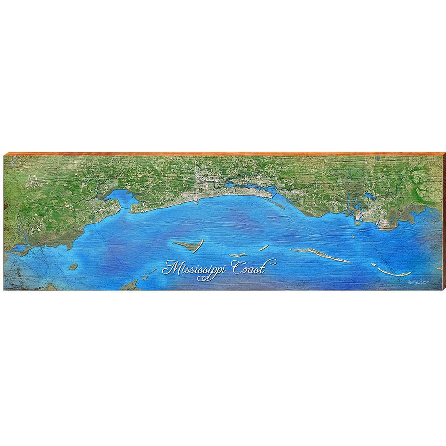 Mississippi Coast Map Home Decor Art Print on Real Wood