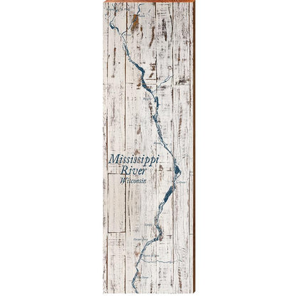 Mississippi River, Wisconsin Shabby Map Home Decor Art Print on Real Wood