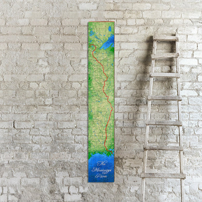 The Mississippi River Map Sign | Wall Art Print on Real Wood