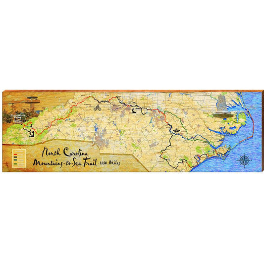 North Carolina Mountain to Sea Map Home Decor Art Print on Real Wood