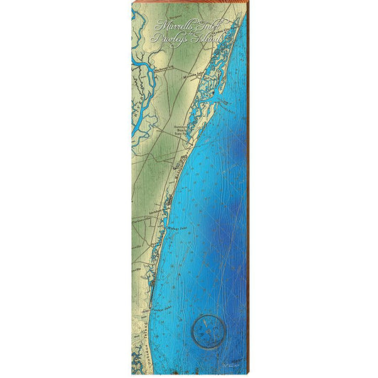 Murrells Inlet to Pawleys Island Map Home Decor Art Print on Real Wood