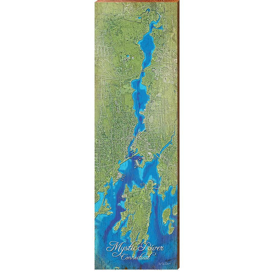 Mystic River, Connecticut Satellite Styled Map Wall Art | Wall Art Print on Real Wood