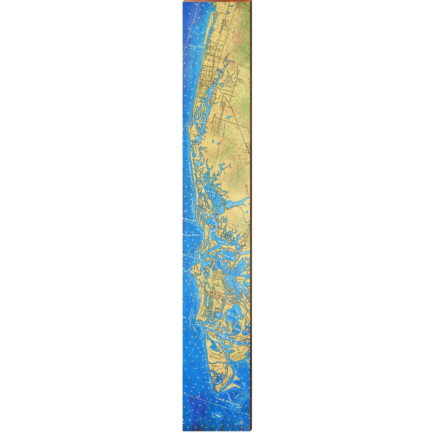 Marco Island, Florida Topographical Styled Map Large Wall Art | Wall Art Print on Real Wood