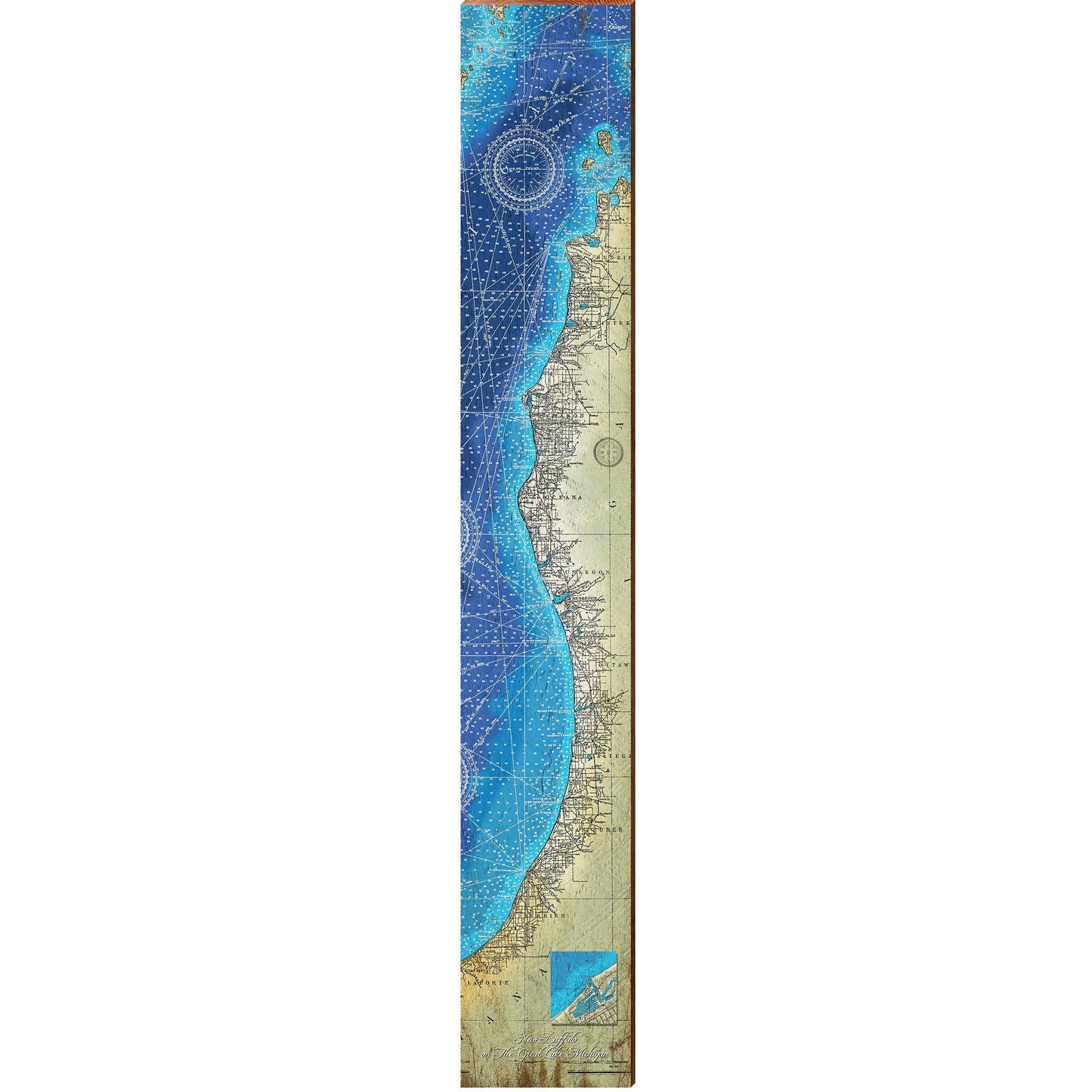 New Buffalo to The Great Lakes Map Home Decor Art Print on Real Wood