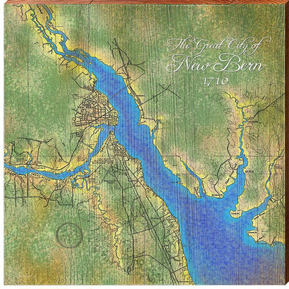 The Great City of New Bern Map Home Decor Art Print on Real Wood