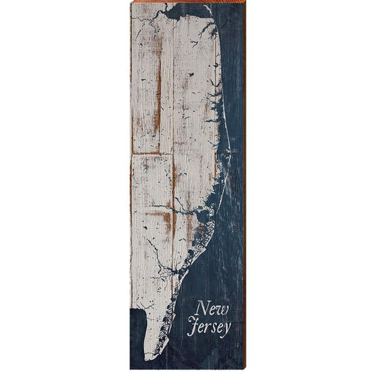 New Jersey Shabby Vertical Map Home Decor Art Print on Real Wood