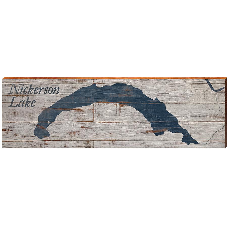 Nickerson Lake, Maine Navy & White Styled Map Wall Art | Wall Art Print on Real Wood