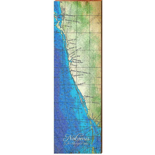 Nokomis to Stump Pass, Florida Map | Wall Art Print on Real Wood