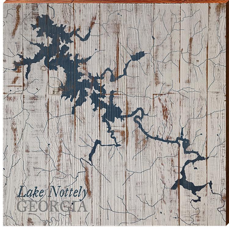 Lake Nottely, Georgia Map Wooden Sign | Wall Art Print on Real Wood