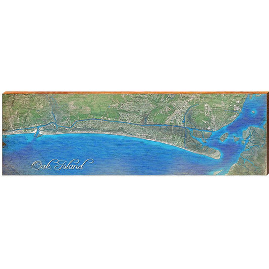 Oak Island, NC Map Home Decor Art Print on Real Wood