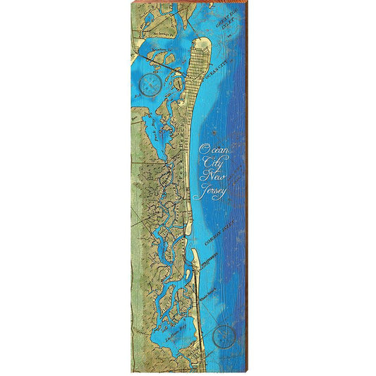 Ocean City, NJ Map Home Decor Art Print on Real Wood