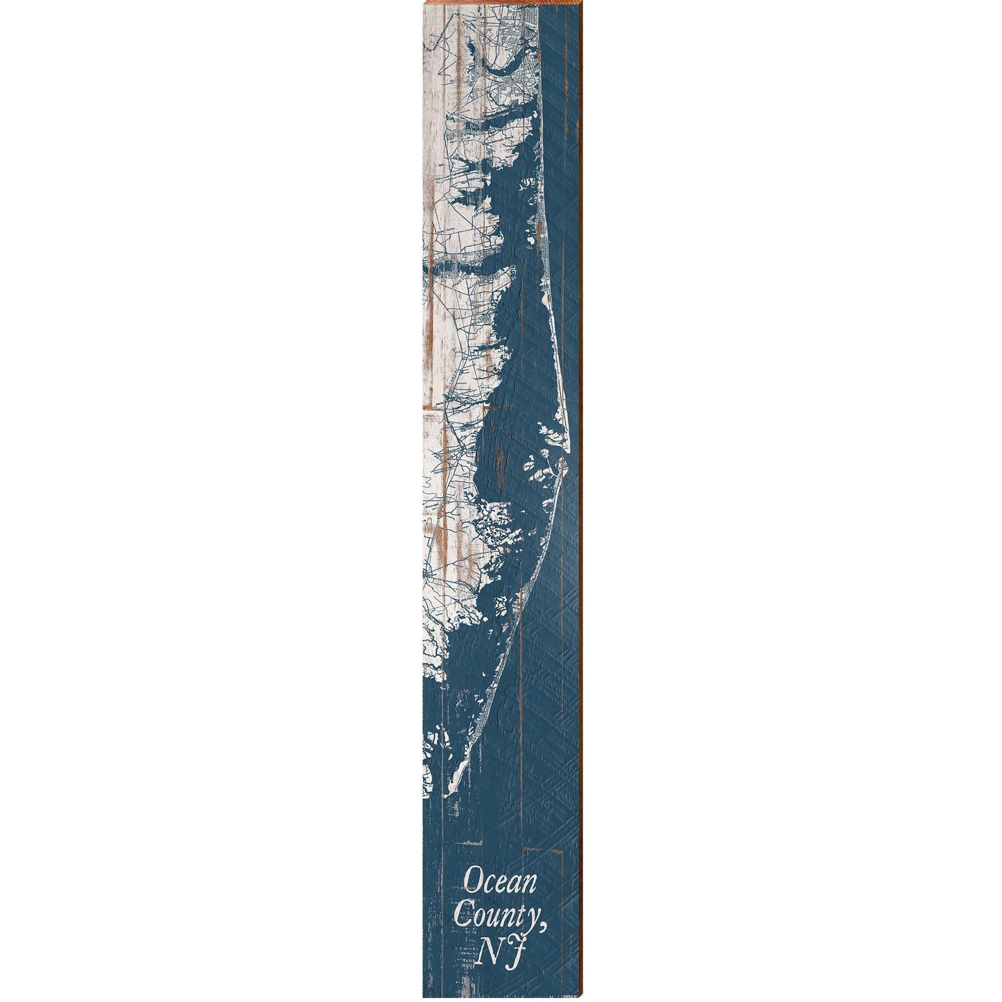 Ocean County, NJ Shabby Map Home Decor Art Print on Real Wood
