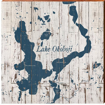 Lake Okoboji, Iowa Map Wooden Sign | Home Decor Art Print on Real Wood