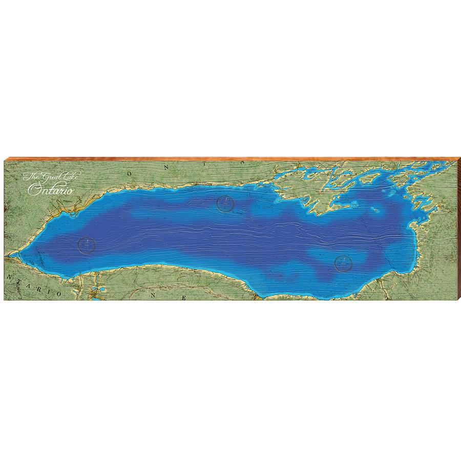 Lake Ontario Topographical Styled Chart | Wall Art Print on Real Wood