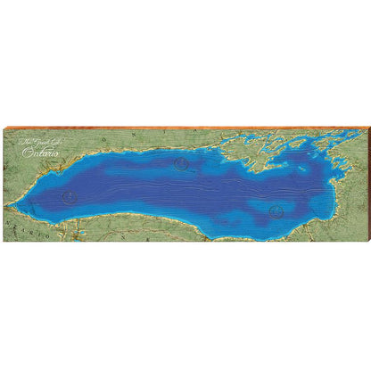 Lake Ontario Topographical Styled Chart | Wall Art Print on Real Wood