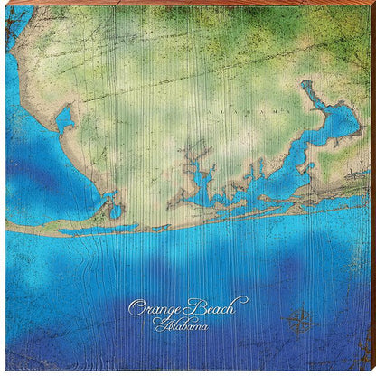 Orange Beach, Alabama Topographical Map Wall Art | Wall Art Print on Real Wood
