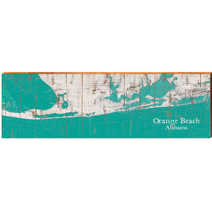 Orange Beach , Alabama Teal & White Shabby Map Wall Art | Wall Art Print on Real Wood