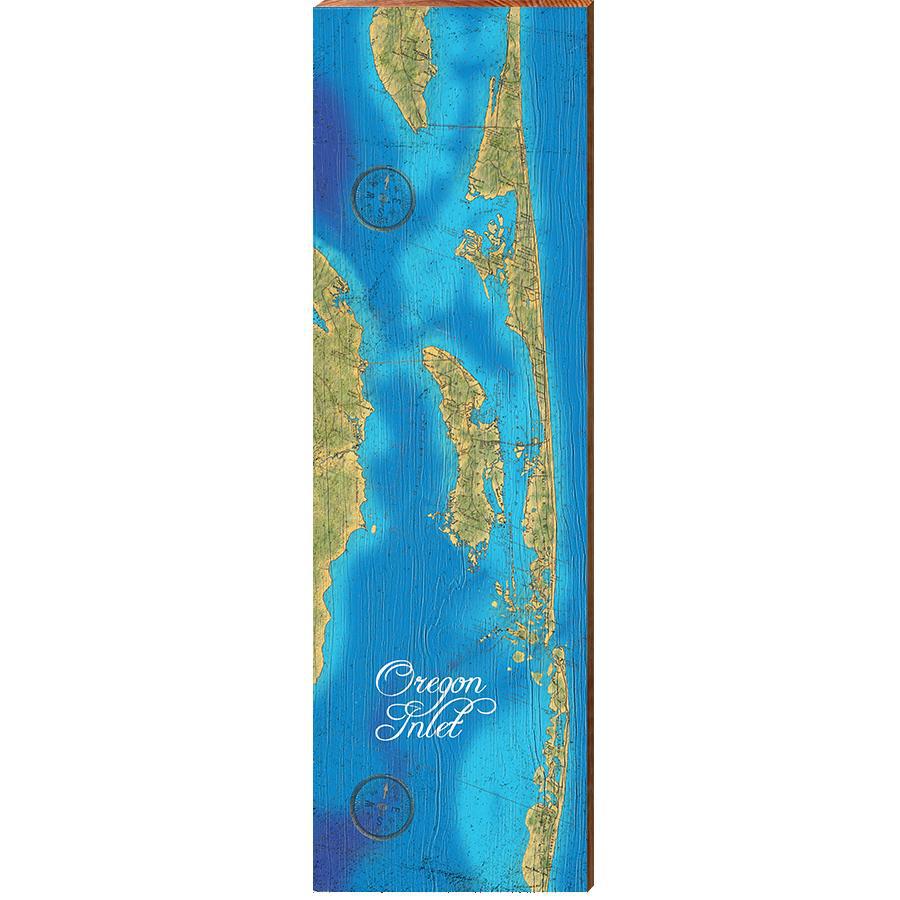 Oregon Inlet, NC Map Home Decor Art Print on Real Wood