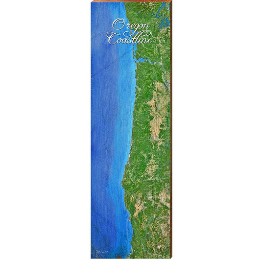 Oregon Coastline Map Home Decor Art Print on Real Wood