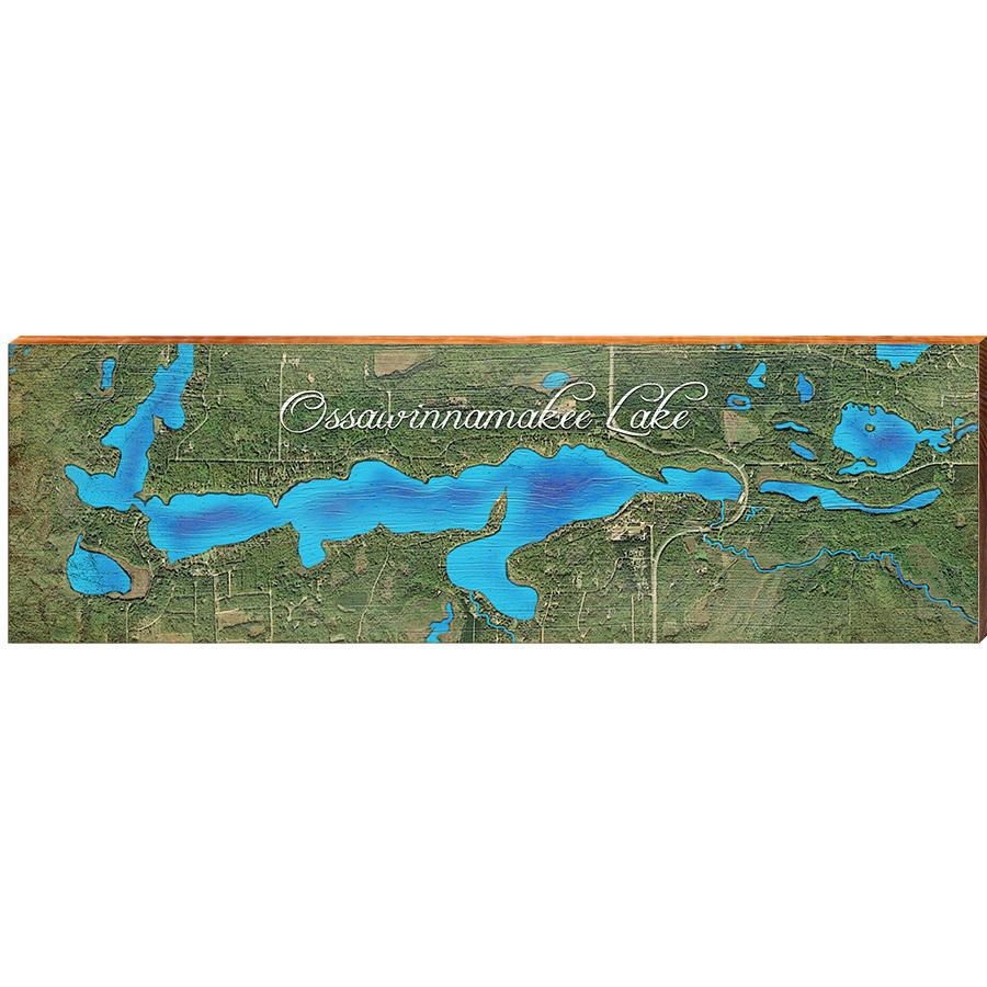 Ossawinnamakee Lake Map Home Decor Art Print on Real Wood