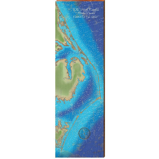 The Outer Banks, Currituck to Cape Lookout, North Carolina Map Wooden Sign | Wall Art Print on Real Wood