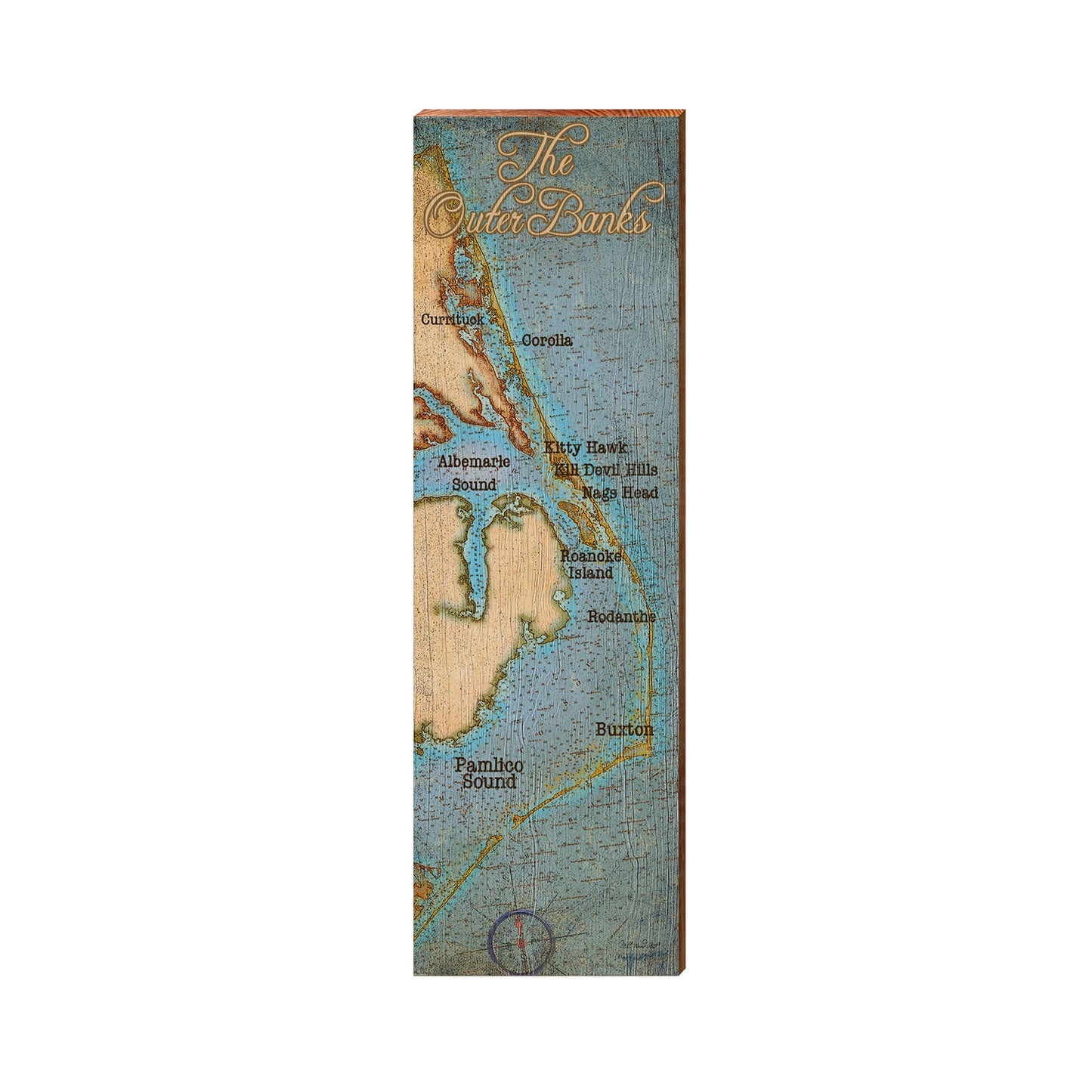 The Outer Banks, North Carolina Map Wooden Sign | Wall Art Print on Real Wood