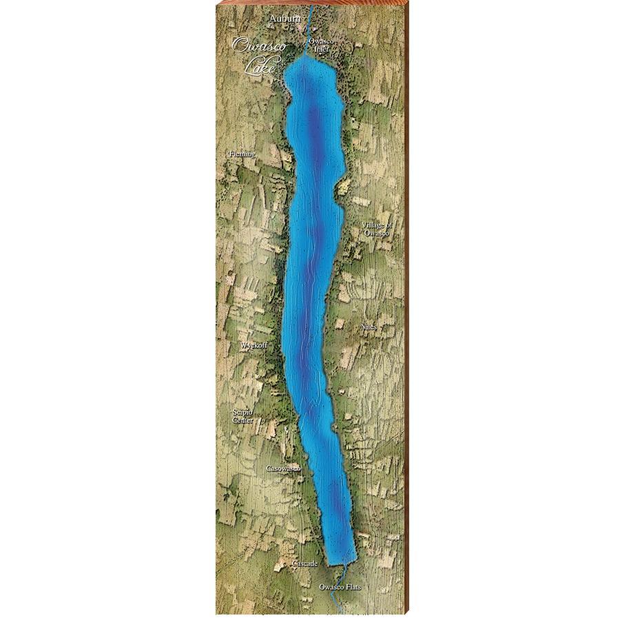 Owasco Lake Map Home Decor Art Print on Real Wood