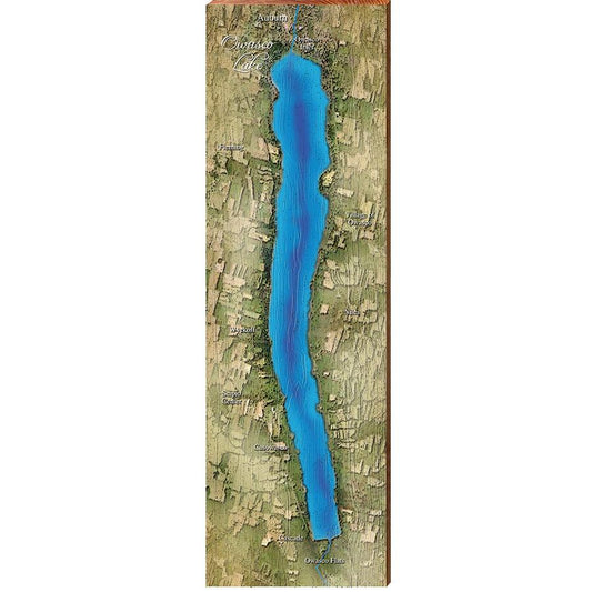 Owasco Lake Map Home Decor Art Print on Real Wood