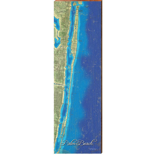 Palm Beach, Florida Topographical Styled Map Wall Art | Wall Art Print on Real Wood