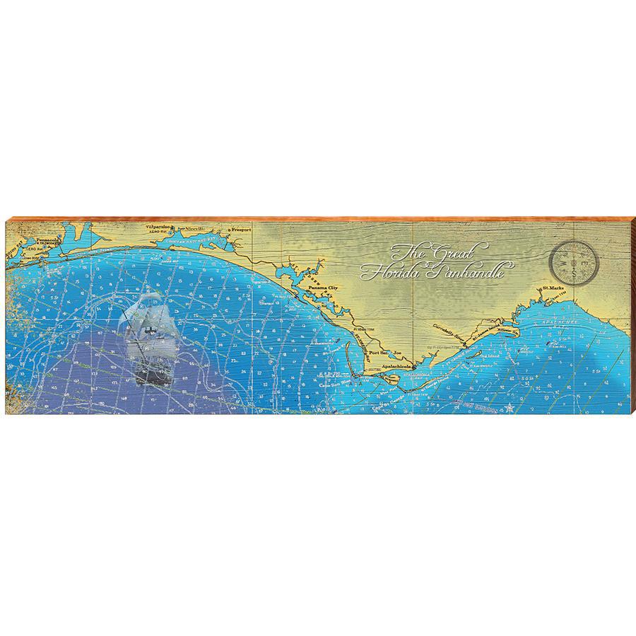 Florida Panhandle Topographical Styled Map Wall Art | Wall Art Print on Real Wood