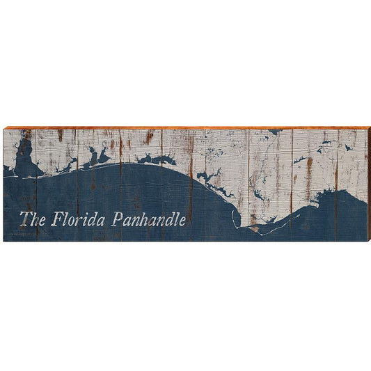 Florida Panhandle Navy & White Shabby Styled Map Wall Art | Wall Art Print on Real Wood