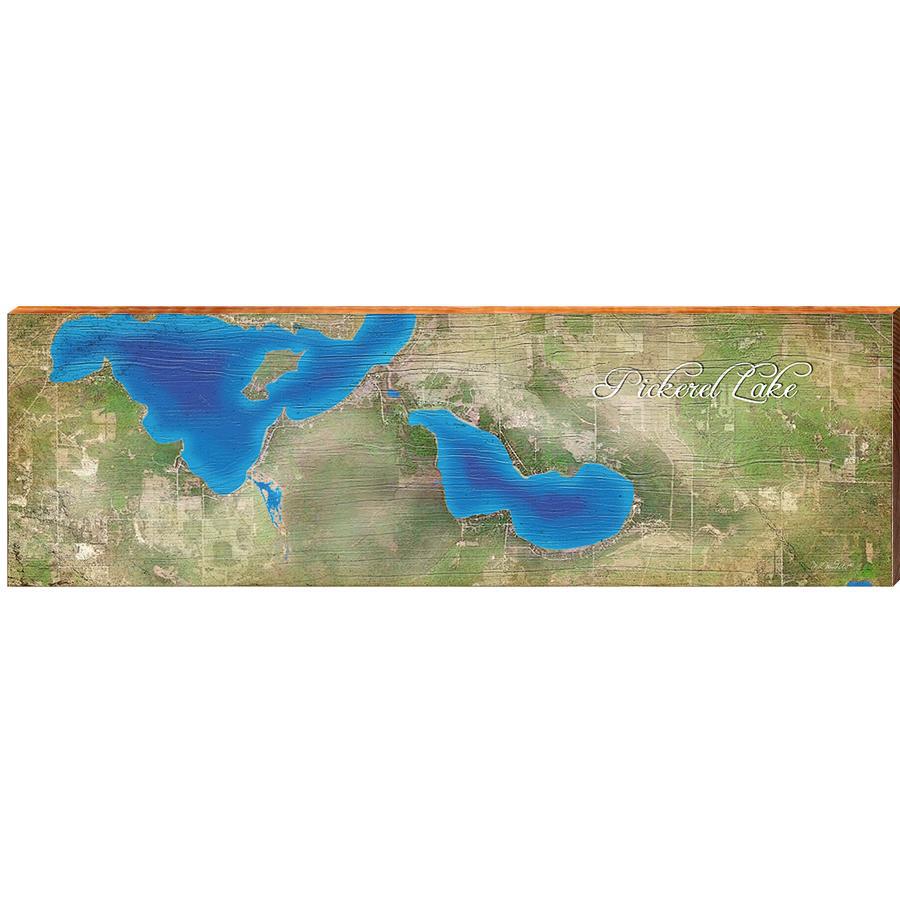 Pickerel Lake Map Home Decor Art Print on Real Wood