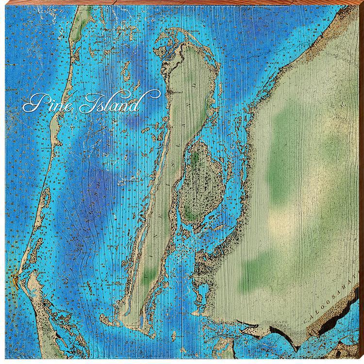 Pine Island, Florida Topographical Styled Map Wall Art | Wall Art Print on Real Wood