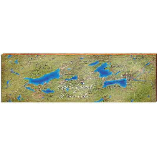 Lake Pleasant to Piseco Lake Map Home Decor Art Print on Real Wood