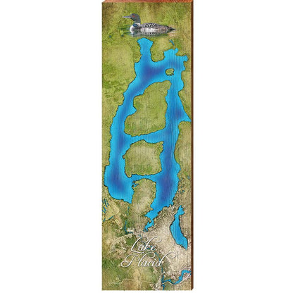 Lake Placid with Loon Map Home Decor Art Print on Real Wood