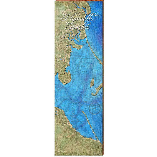 Plymouth Harbor, Massachusetts Map Wooden Sign | Wall Art Print on Real Wood