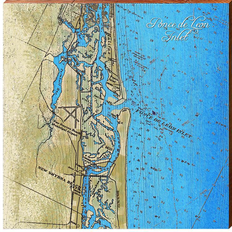 Ponce de Leon Inlet, Florida Map | Wall Art Print on Real Wood
