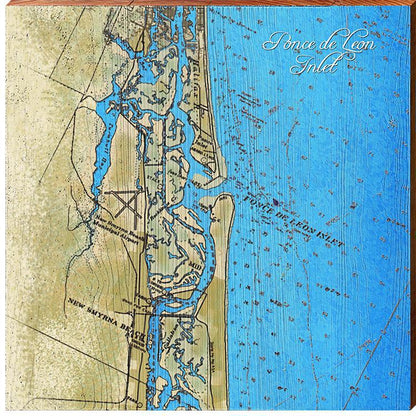Ponce de Leon Inlet, Florida Map | Wall Art Print on Real Wood