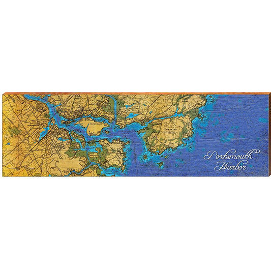 Portsmouth Harbor Map Home Decor Art Print on Real Wood