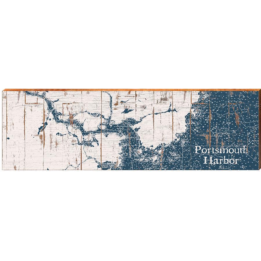 Portsmouth Harbor Shabby Map Home Decor Art Print on Real Wood