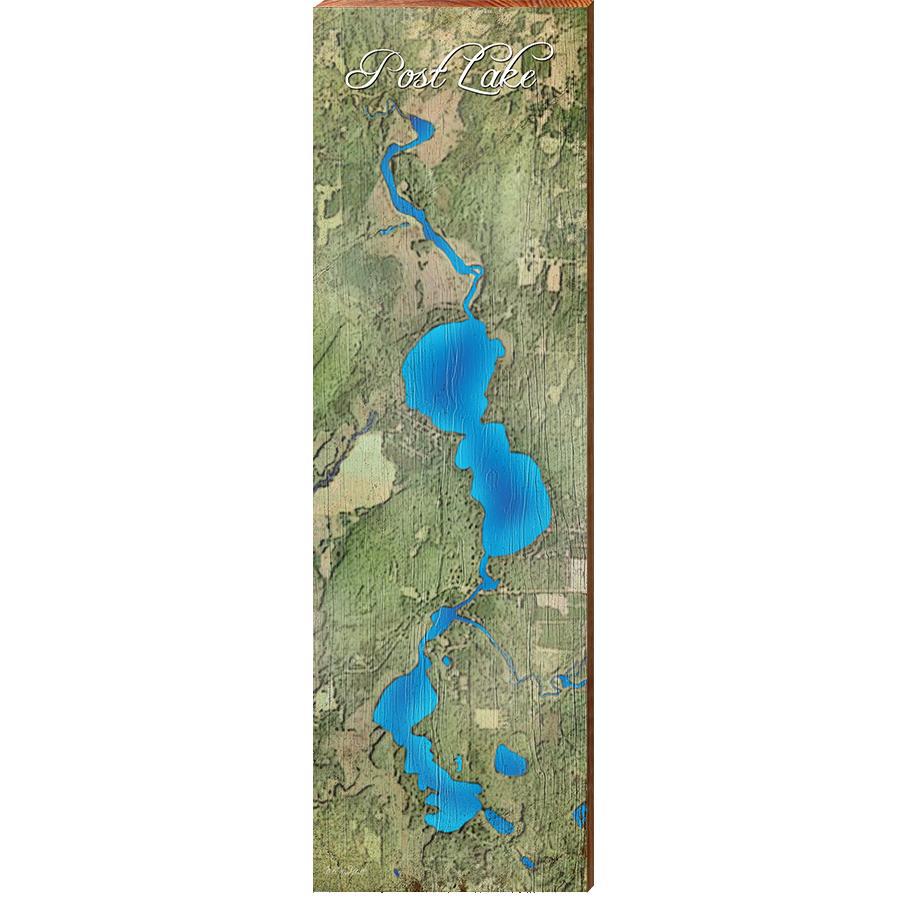 Post Lake Map Home Decor Art Print on Real Wood